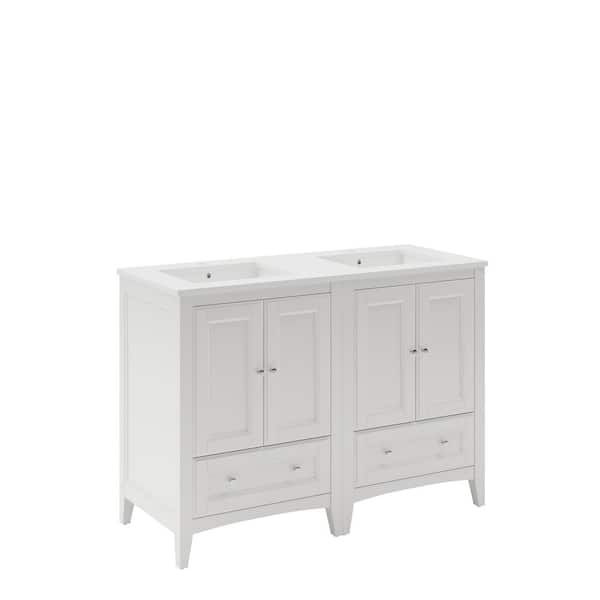 Oxford 48 in. Double Vanity in Antique White with Quartz Stone Vanity Top in White with White Basins