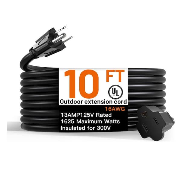 10 ft. 16/3 Heavy Duty Outdoor Extension Cord with Flexible Long Wires, Black (1-Pack)