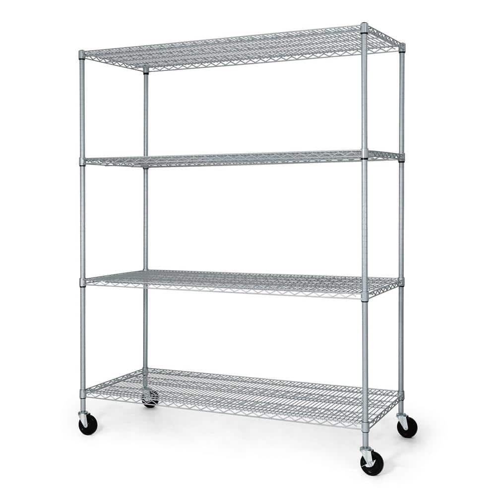 CAPHAUS Silver 4-Tier Steel Heavy Duty Garage Storage Shelving Unit with Wheels (60 in. W x 72 in. H x 24 in. D)