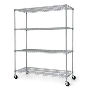 Silver 4-Tier Steel Heavy Duty Garage Storage Shelving Unit with Wheels (60 in. W x 72 in. H x 24 in. D)