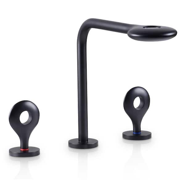 YONKI SUNSHIN INC 8 in. Simple Widespread Deck Mount Double Handle Bathroom Faucet with 360-Degree Swivel Spout in Matte Black