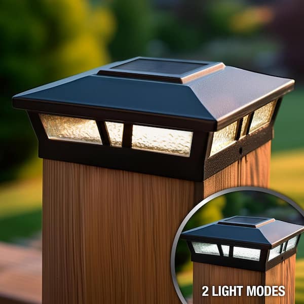 Oxford Black Integrated LED 6 in. x 6 in. Aluminum Solar Post Cap (2-Pack)