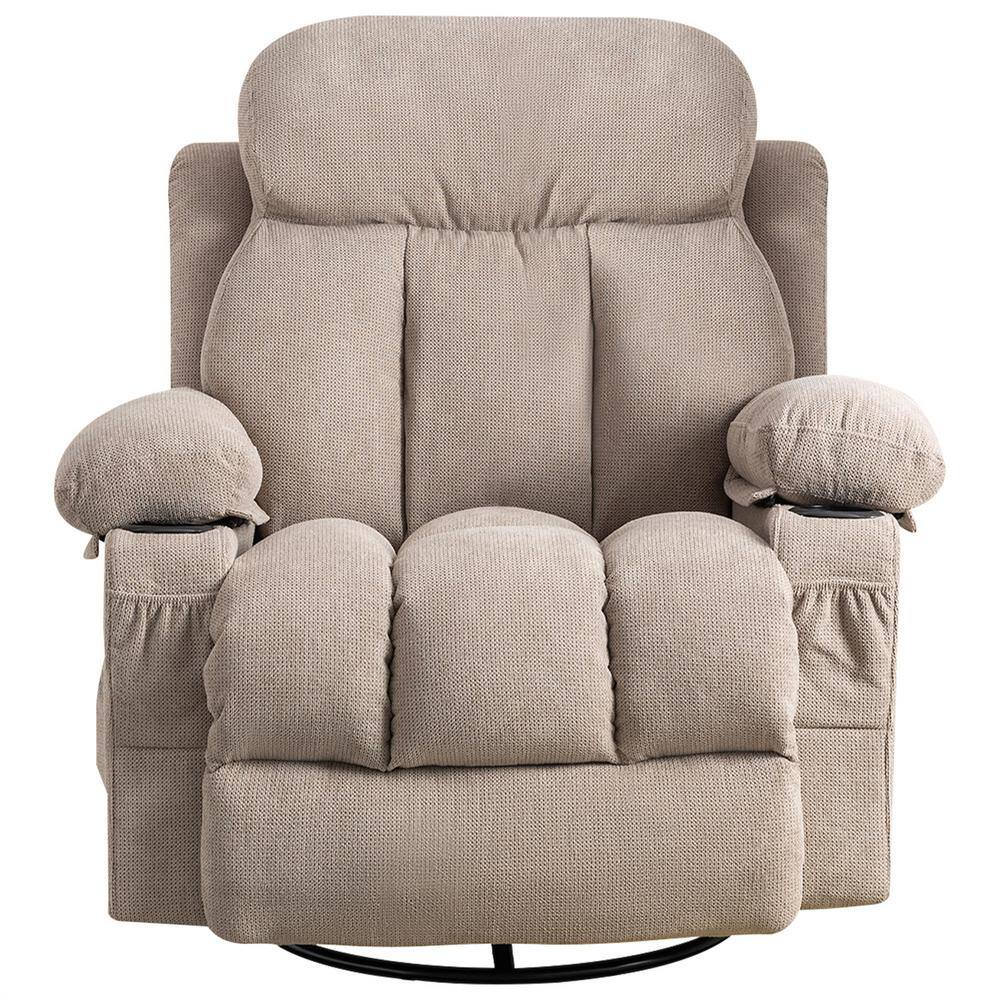 39.76 in. W Beige Fabric Recliner with Rocking, Remote Control, Tufted and 