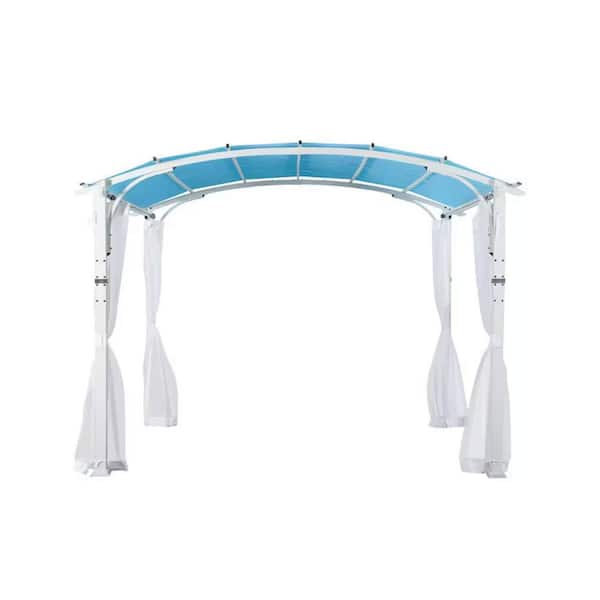 Sudzendf 10 ft. x 10 ft. Blue Top Outdoor Arched Roof Metal Pergola Canopy with White Mosquito Mesh Sidewalls