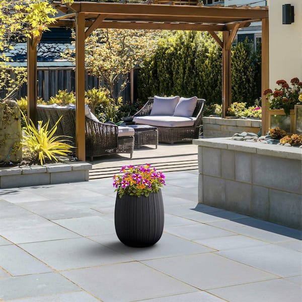 13 in. Middle Charcoal Black (Premium Inner) Concrete Round Planter / Pot with Drainage Holes