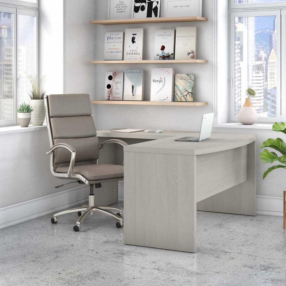 Gray Sand L-Shaped Wood Home Office Desk