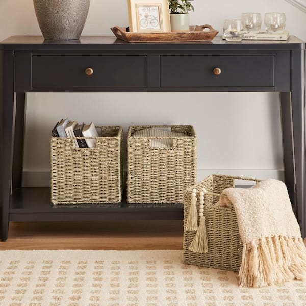 10.5 in. H x 11 in. W x 11 in. D Natural Wicker Cube Storage Bin (3-Pack)