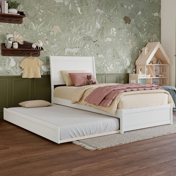 AFI Casanova White Solid Wood Frame Twin Platform Bed with Panel Footboard and Twin Trundle