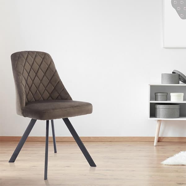 Yadira Brown Velvet Accent Chair with Diamond Stitch Pattern (Set of 2)