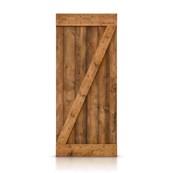 CALHOME Distressed Z 24 in. x 84 in. Walnut DIY Knotty Pine Wood Interior Sliding Barn Door Slab