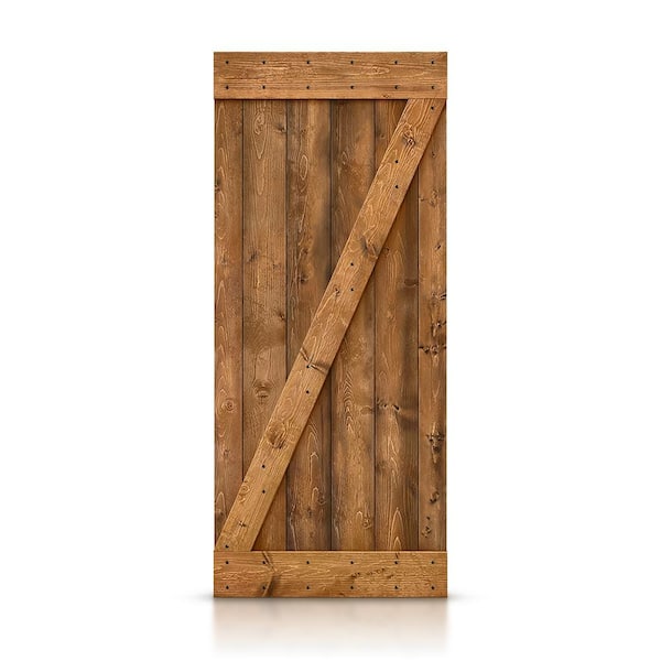 CALHOME Distressed Z 42 in. x 84 in. Walnut Solid DIY Knotty Pine Wood Interior Sliding Barn Door Slab