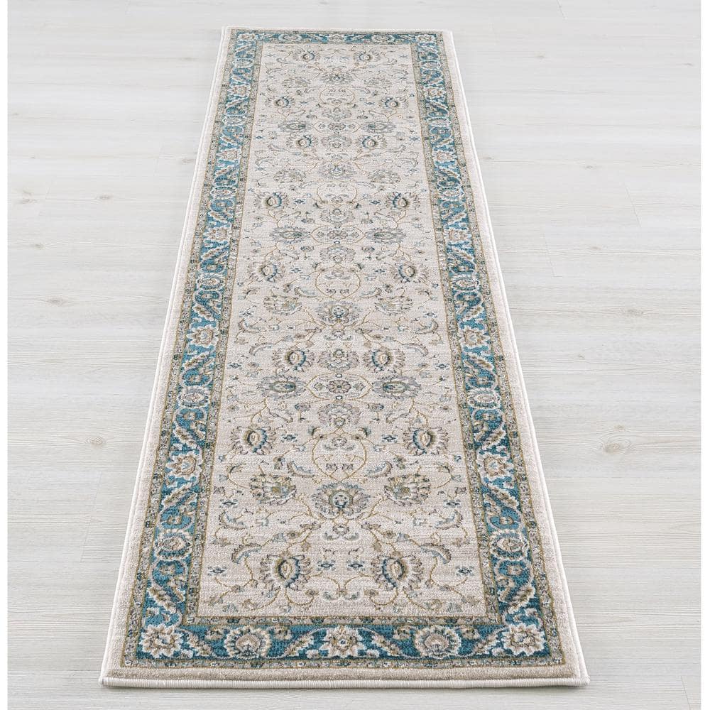 Beige Tufted Synthetic Medium Pile Runner Rug