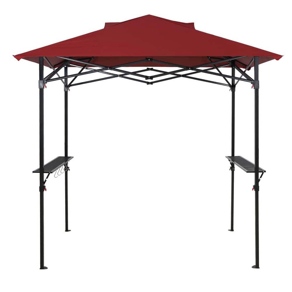 Red and Black Steel Patio Grill Gazebo Canopy, 8 ft x 5 ft
