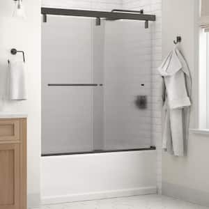 Mod 60 in. x 59-1/4 in. Soft-Close Frameless Sliding Bathtub Door in Bronze with 1/4 in. Tempered Rain Glass