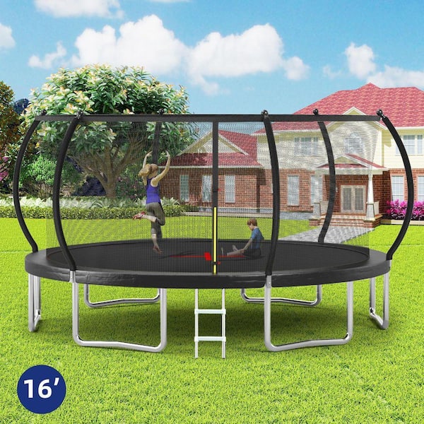 16 ft. Pumpkin Trampoline-Extra Stability with 6-Legs, UV-Protected Safety Net, Heavy-Duty Mat for Outdoor Fun, Black