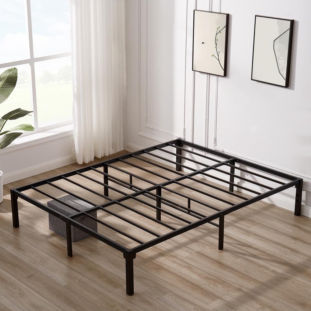 14 Inch Metal Platform Bed Frame - No Box Spring Needed - Quick Assembly King Bed, Black