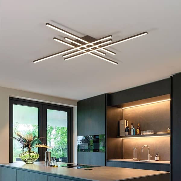 48 in. 6-Lights Linear Black LED Triac Dimmable Flush Mount for Living Room Restaurant Hotel, LED 48-Watt