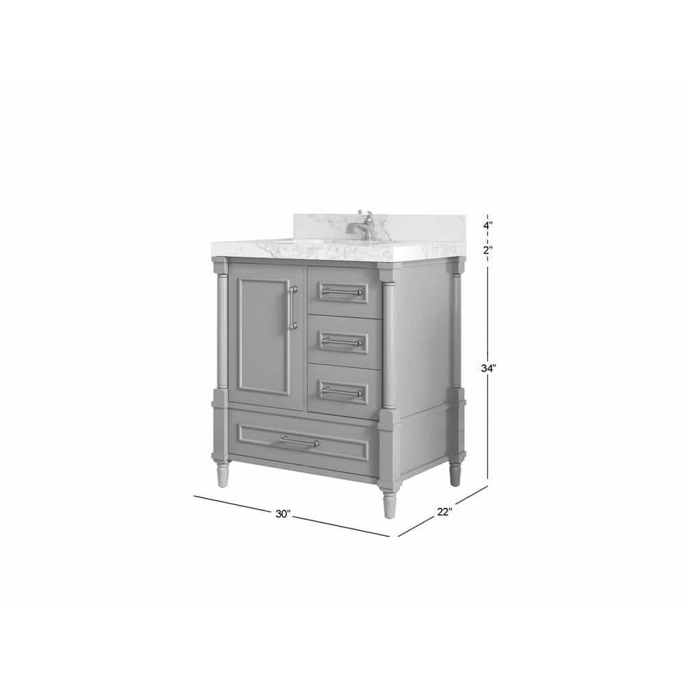 Alabaster White Solid Wood Single Bathroom Vanity with Quartz Top