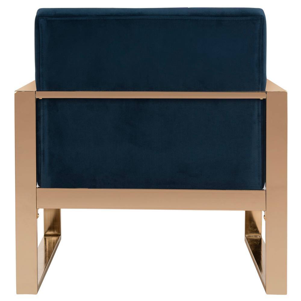 Transitional Geometric Navy Velvet Accent Chair with Gold Metal Frame