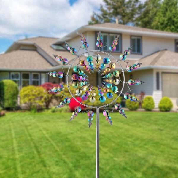 36 in. H Multi-Colored Metal 3D Wind Spinner Outdoor for Yard