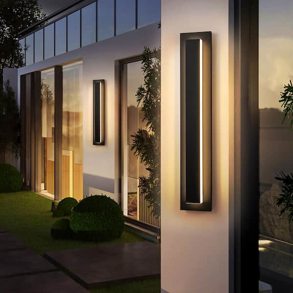 Sheree 25.9 in. Modern Black Aluminum LED Waterproof Outdoor Hardwired Wall Lantern Scone for Patio/Garden