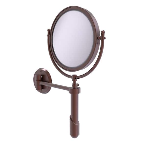 Soho 8in. W x 15in. H Round Framed Wall Mounted Magnifying Bathroom Make-Up Mirror with 4X Mag. in Antique Copper