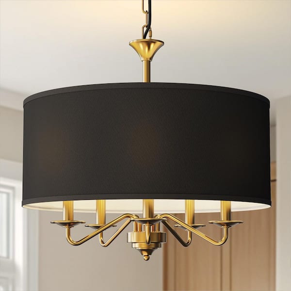 5-Light Gold Modern Chandelier with White Shades E12 for Dining Room Kitchen Living Room (Light Bulbs Not Included)