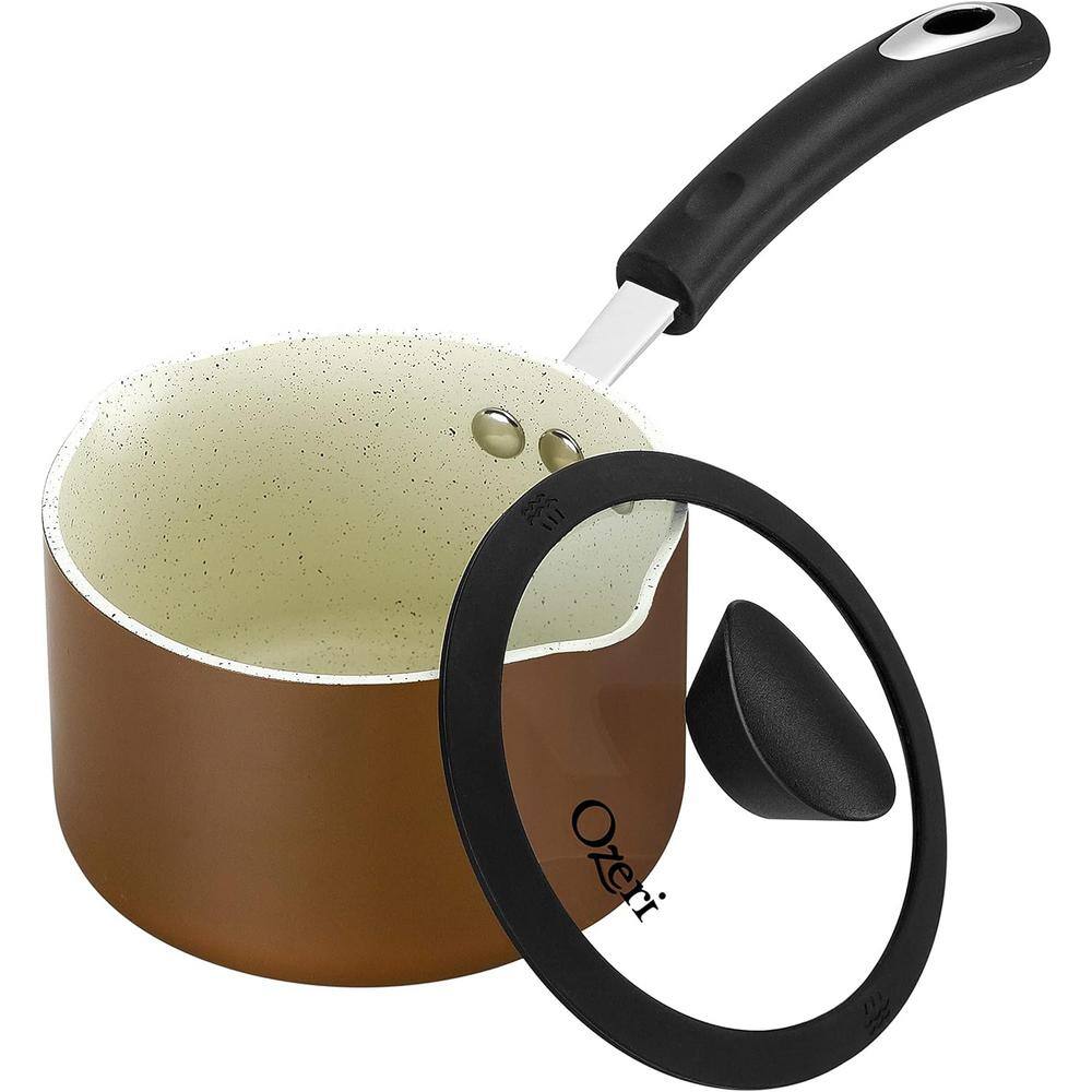 1.6 qt. Stone Layered with Aluminum Core Nonstick Saucepan in Coconut Brown