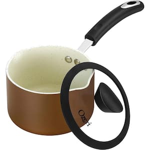 1.6 qt. Stone Layered with Aluminum Core Nonstick Sauce Pan in Coconut Brown with Silicone Coated Handle and Glass Lid