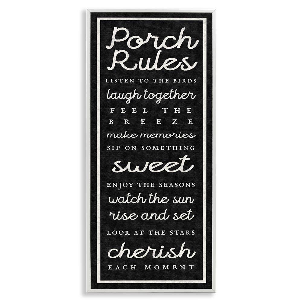 Porch Rules on Black by Lil' Rue White Framed Typography Giclee Art Print 24 in. x 10 in. price history on PriceWatchPro