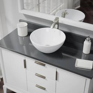 Porcelain Vessel Sink in White with 7006 Faucet and Pop-Up Drain in Brushed Nickel