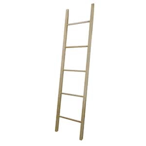 19 in. W x 1.75 in. D Natural New Decorative Ladder with Solid Walnut Shelving Unit