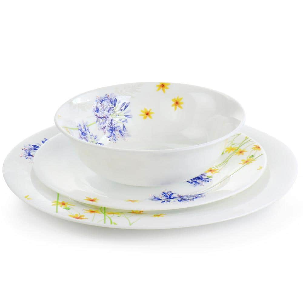Violet and Yellow Floral Ceramic Dinnerware Set for 4