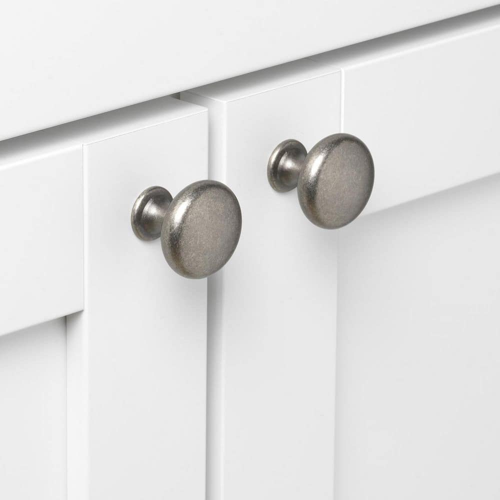 Weathered Nickel Round Cabinet Knob with Mounting Hardware