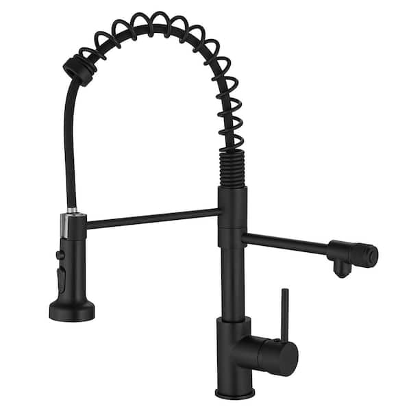 Staykiwi Single Handle High Arc Pull Out Sprayer Kitchen Faucet in Matte Black