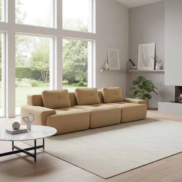 TITK 117 in. Track Arm 2-Piece Corduroy Modular Sectional Sofa with Deep Seat and Tufted Cushions in. Champagne Beige