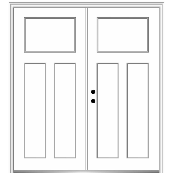 MMI Door 64 in. x 80 in. Classic Right-Hand Inswing Craftsman 3-Panel Painted Fiberglass Smooth Prehung Front Door with Brickmold