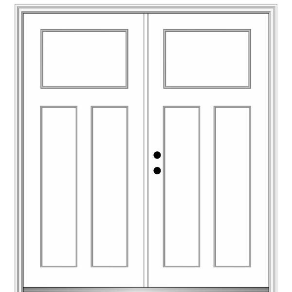 MMI Door 64 in. x 80 in. Classic Right-Hand Inswing Craftsman 3-Panel Painted Fiberglass Smooth Prehung Front Door with Brickmold