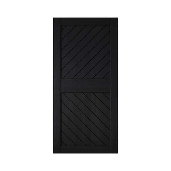 XT3 32 in. x 84 in. C-Panel Solid Core Black Slanted Stripe Design Pine Wood Interior Sliding Barn Door Slab