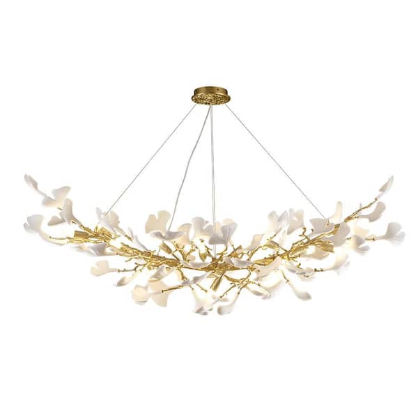PUYRNF 16Light 55 in.Dimmable Tree Branches Ginkgo Chandelier,Gold Modern Chandelier for Dining Room,Living Room,Kitchen Island