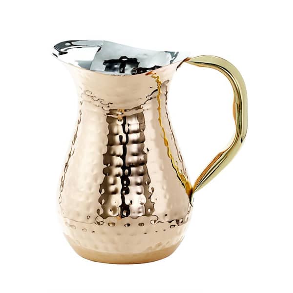 Old Dutch 1.5 Qt. Decor Copper Hammered Water Pitcher in Brass Ice Guard and Handle