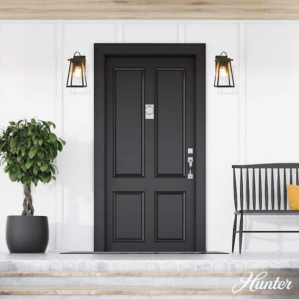 Hunter Ivory Dusk 1 Light Matte Black Rectangle Hardwired Outdoor Lighting for Foyer / Entry Way