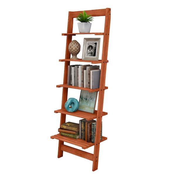 Lavish Home 50 in. Cherry Wood 5-shelf Ladder Bookcase with Open