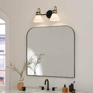 Farum 19.25 in. 2-Light Black with Champagne Bronze Modern Bathroom Vanity Light with Opal Glass Shades