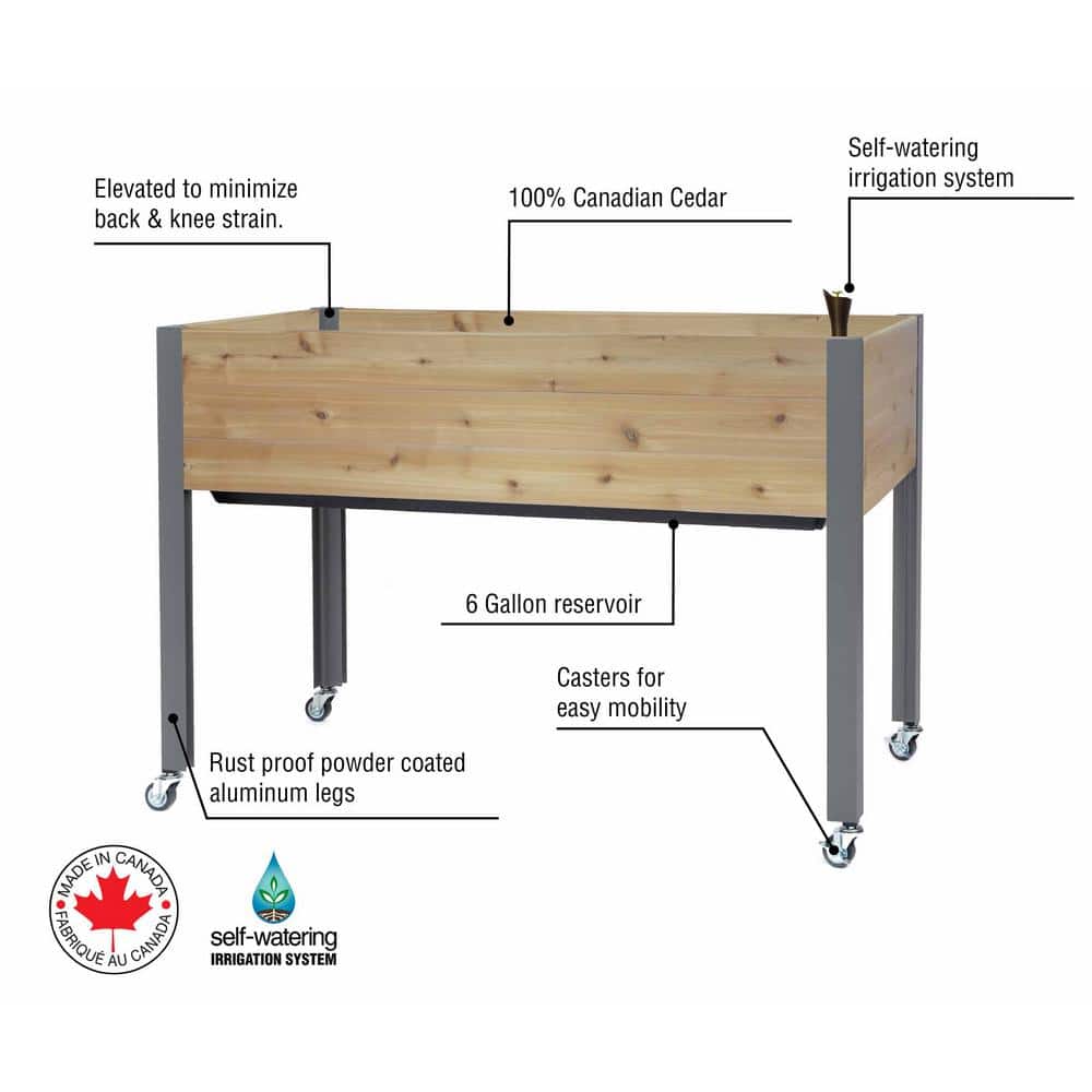 Cedar Self-Watering Elevated Garden Planter with Wheels
