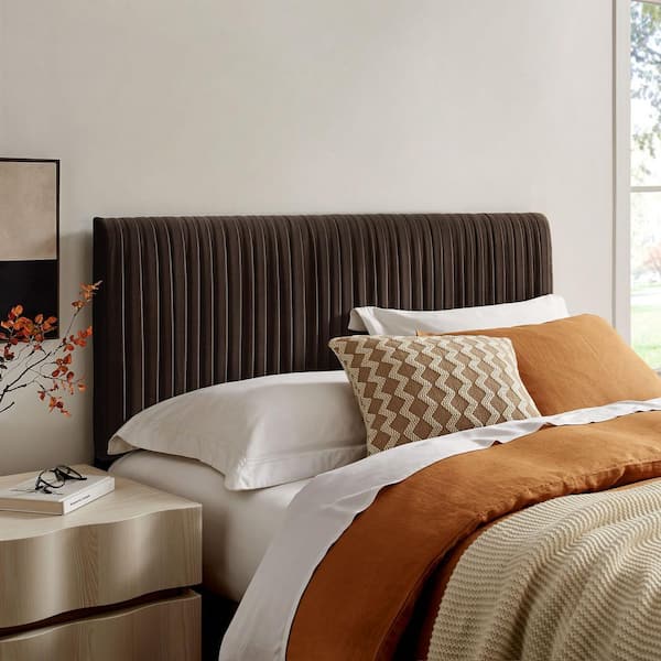 Eloise Full Velvet Headboard With Ruched Details in Chocolate Brown