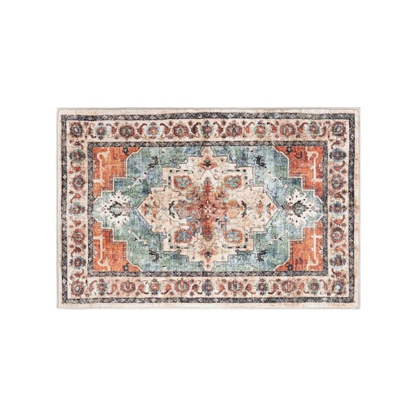 Transitional Medallion Washable Non Slip Multi 2 ft. x 4 ft. Area Rug