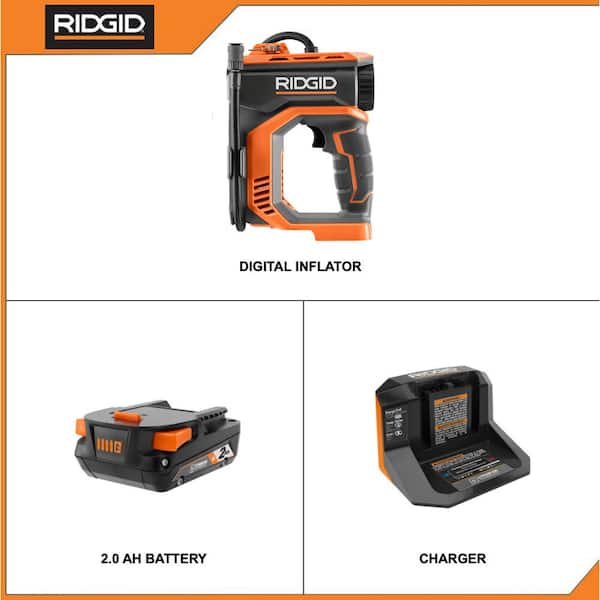 18V Cordless Portable Inflator Kit with 2.0 Ah Battery, Charger, and 18V Brushless Cordless Magnetic Clamp Fan