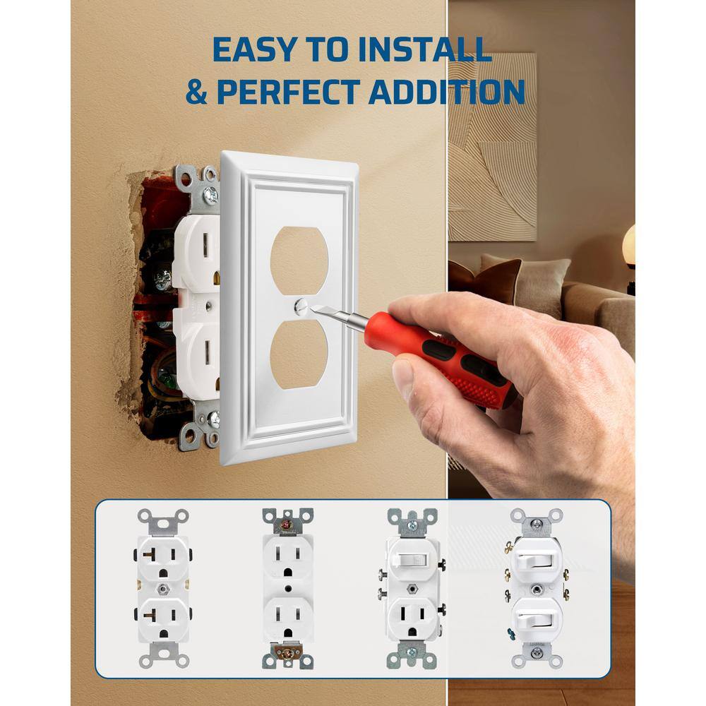 White Beaded Metal 1-Gang Duplex Outlet Cover Plate, 4-Pack