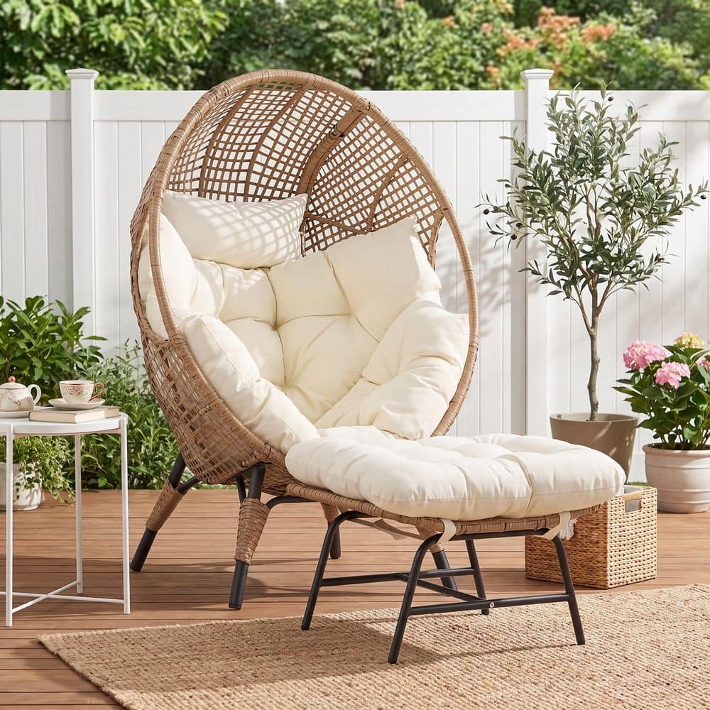 FINCATI PE Wicker Indoor/Outdoor Lounge Egg Chair with Beige